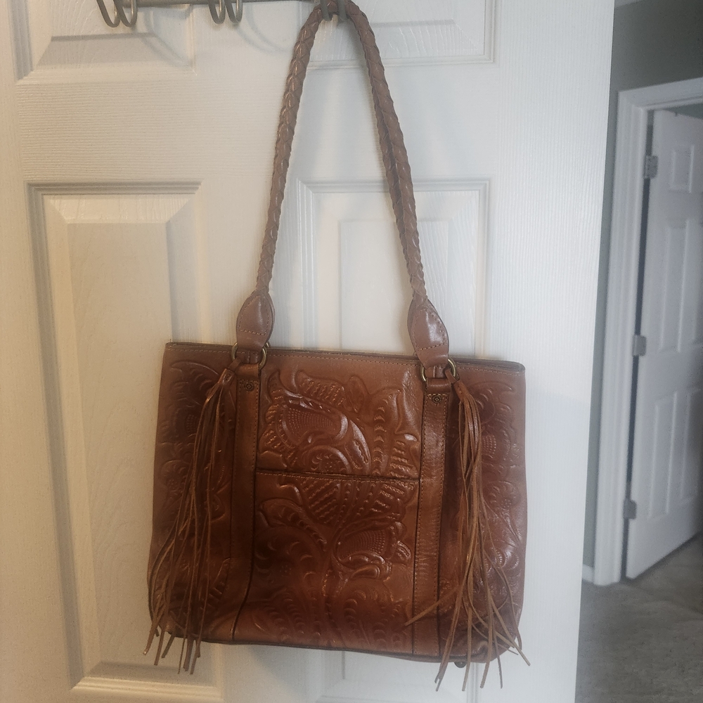 Patricia Nash Tan Leather Tote with Fringe